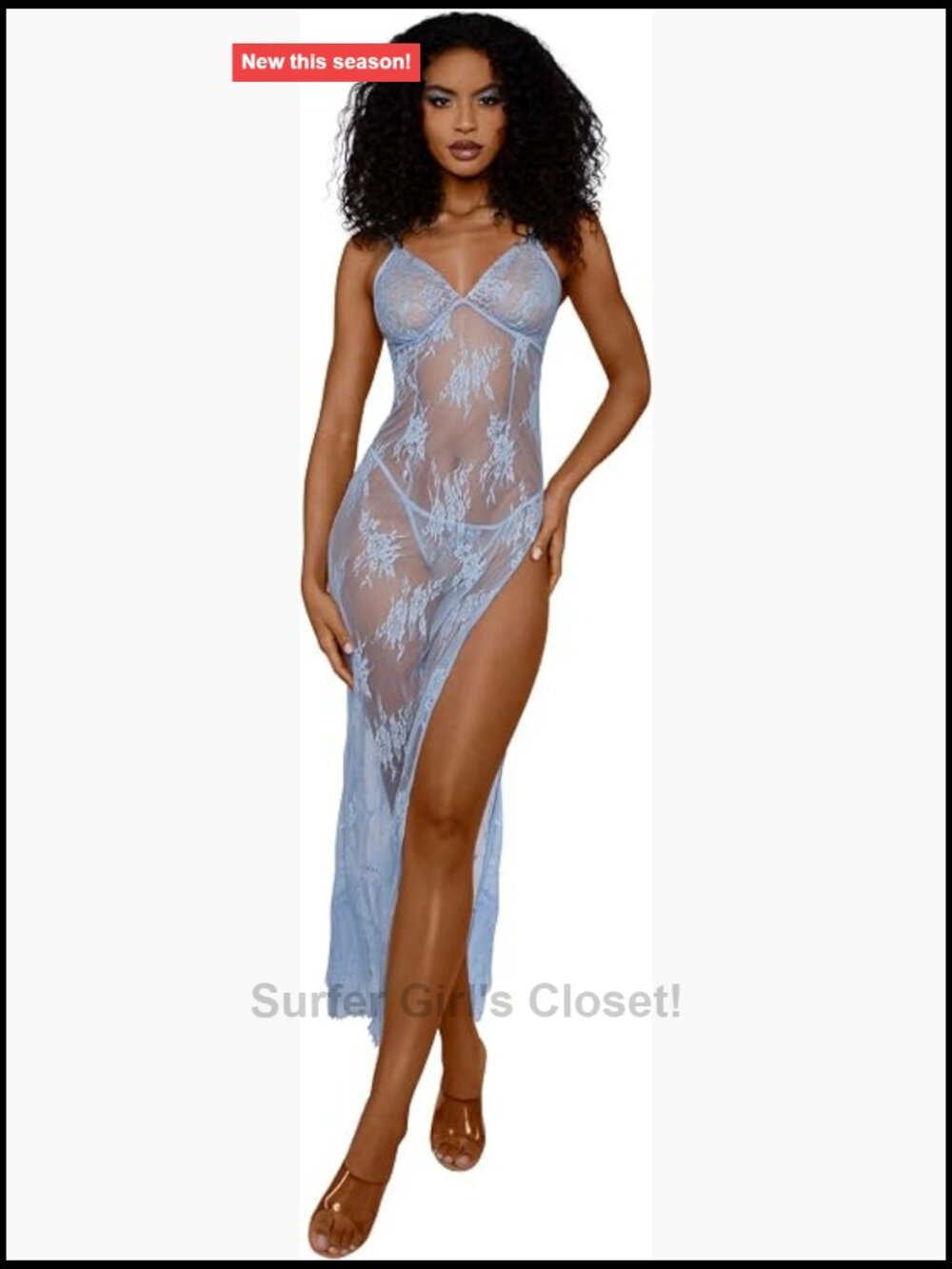 Sleeveless Pull-On Lace Nightgown - Nylon Sheer Maxi Lingerie